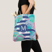 Navy Blue Stripe Seashell Monogram Tote Bag (Dichtbij)