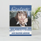 Navy Blue Stripe Senior Afbeelding Klasse Aankondiging (Staand voorkant)