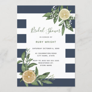 Navy Blue Stripe Waterverf Lemon Vrijgezellenfeest Kaart