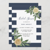 Navy Blue Stripe Waterverf Lemon Vrijgezellenfeest Kaart (Voorkant / Achterkant)