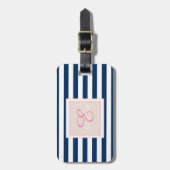 Navy Blue Striped Monogram-geïndividualiseerd Bagagelabel (Voorkant verticaal)