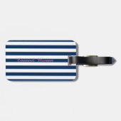 Navy Blue Striped Monogram-geïndividualiseerd Bagagelabel (Achterkant horizontaal)
