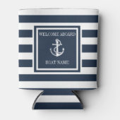 Navy Blue Striped Nautical Anchor Boat Name Blikjeskoeler (Voorkant)