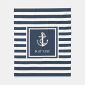Navy Blue Striped Nautical Anchor Boat Name Fleece Deken (Voorkant)