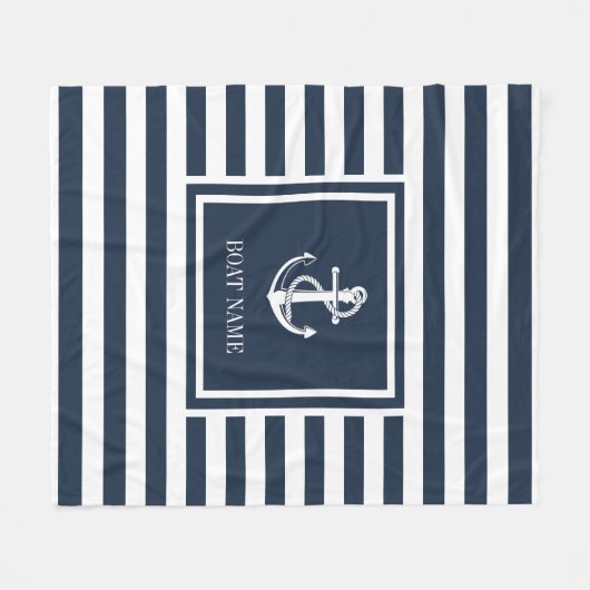 Navy Blue Striped Nautical Anchor Boat Name Fleece Deken (Voorkant (Horizontaal))