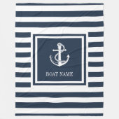 Navy Blue Striped Nautical Anchor Boat Name Fleece Deken (Voorkant)