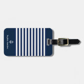 Navy Blue Striped Nautical Pattern Bagagelabel (Voorkant horizontaal)