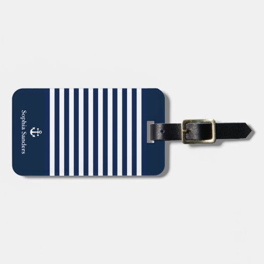 Navy Blue Striped Nautical Pattern Bagagelabel (Voorkant horizontaal)