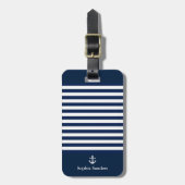 Navy Blue Striped Nautical Pattern Bagagelabel (Voorkant verticaal)