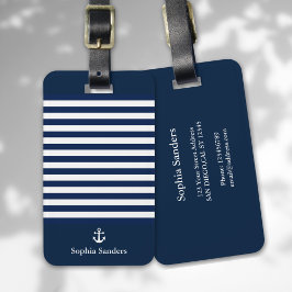 Navy Blue Striped Nautical Pattern Bagagelabel