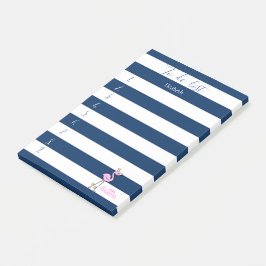 Navy Blue Striped, Roze Flamingo, om lijst te doen Post-it® Notes (Schuin)