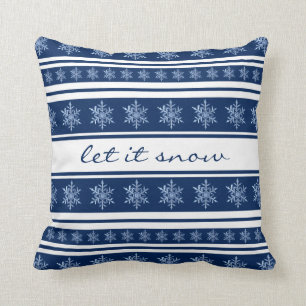 Navy Blue Striped Snowflake laat haar sneeuwpiloot Kussen