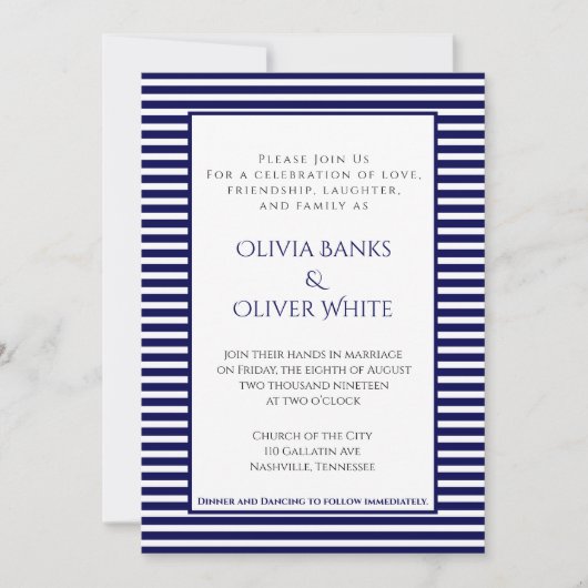 Navy Blue Striped - Wedding Invitation (Voorkant)