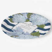 Navy Blue Striped White Hydrangea Floral Baby Papieren Bordje (Gekanteld)