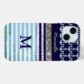 Navy Blue Stripes aangepaste naam / initiaal Case-Mate iPhone Case (Achterkant (horizontaal))