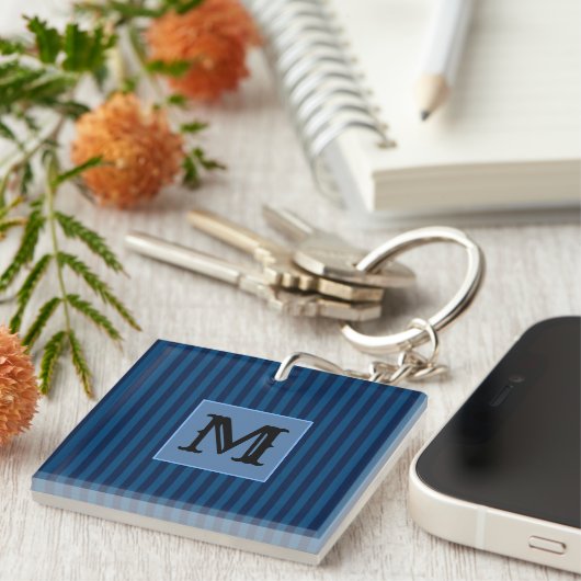 Navy Blue Stripes Acrylic Keychain Capital Initial (Voorkant Rechts)