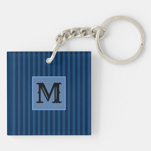 Navy Blue Stripes Acrylic Keychain Capital Initial (Achterkant)