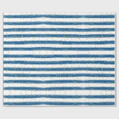Navy Blue Stripes and Gold Glitter Boy Party Cadeaupapier (Vlak)