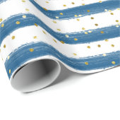 Navy Blue Stripes and Gold Glitter Boy Party Cadeaupapier (Rol Hoek)