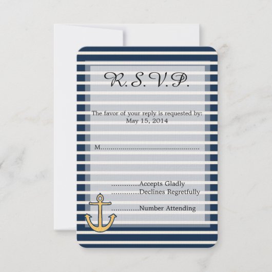 Navy Blue Stripes Anker Bruiloft RSVP (Voorkant)