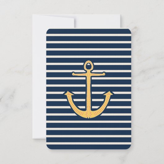 Navy Blue Stripes Anker Bruiloft RSVP (Achterkant)