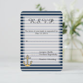 Navy Blue Stripes Anker Bruiloft RSVP Kaartje (Staand voorkant)