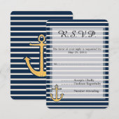 Navy Blue Stripes Anker Bruiloft RSVP Kaartje (Voorkant / Achterkant)