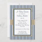 Navy Blue Stripes Baby shower Kaart (Achterkant)