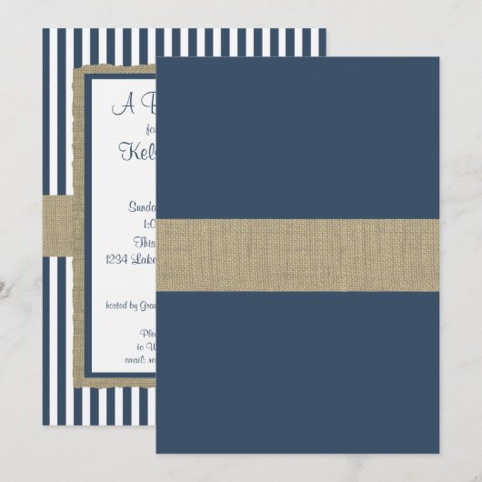 Navy Blue Stripes Baby shower Kaart (Voorkant / Achterkant)