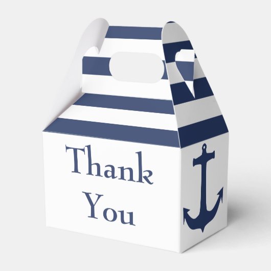 Navy Blue Stripes Boot Anker Nautisch Thema Bedankdoosjes (Voorkant Zijde)