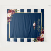 Navy Blue Stripes Burgundy Floral Wedding Backdrop Wandkleed (Voorkant (horizontaal))