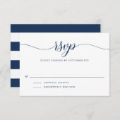 Navy Blue Stripes | Eenvoudig script Nautische RSV Informatiekaartje (Voorkant / Achterkant)