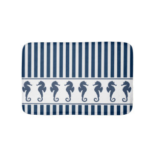 Navy Blue Stripes en Zeeen paarden Badmat