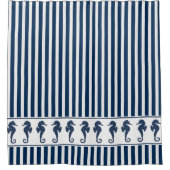 Navy Blue Stripes en Zeeen paarden Douchegordijn (Voorkant)