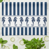 Navy Blue Stripes en Zeeen paarden Theedoek (Gevouwen)