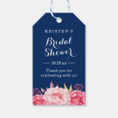 Navy Blue Stripes Floral Vrijgezellenfeest Cadeaulabel (Voorkant)
