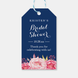 Navy Blue Stripes Floral Vrijgezellenfeest Cadeaulabel