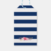Navy Blue Stripes Floral Vrijgezellenfeest Cadeaulabel (Achterkant)