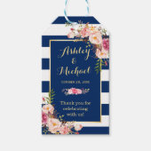 Navy Blue Stripes Floral Wedding Bedankt Cadeaulabel (Voorkant)