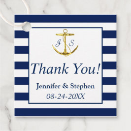 Navy Blue Stripes Gold Anchor Classic Wedding Bedankjes Labels