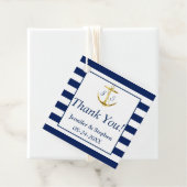 Navy Blue Stripes Gold Anchor Classic Wedding Bedankjes Labels (In situ)