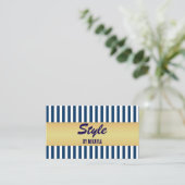 Navy Blue Stripes Gold Bar Stylist Visitekaartje (Staand voorkant)