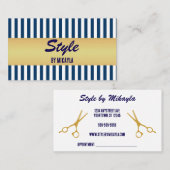 Navy Blue Stripes Gold Bar Stylist Visitekaartje (Voorkant / Achterkant)