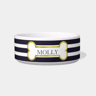 Navy Blue Stripes & Gold Bone, speciaal ontwikkeld Voerbakje