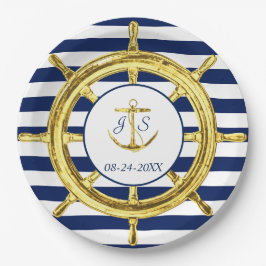 Navy Blue Stripes Gold Nautical Wedding Papieren Bordje