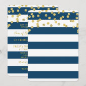 Navy Blue Stripes Gold Stippen Rehearsal Dinner Pa Kaart (Voorkant / Achterkant)