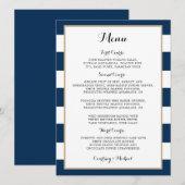 Navy Blue Stripes Gold Trim Wedding Reception Menu Kaart (Voorkant / Achterkant)
