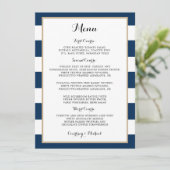 Navy Blue Stripes Gold Trim Wedding Reception Menu Kaart (Staand voorkant)