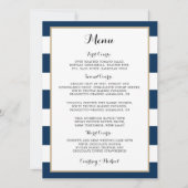 Navy Blue Stripes Gold Trim Wedding Reception Menu Kaart (Voorkant)