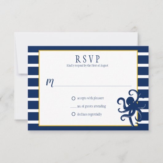 Navy Blue Stripes Goud Details Nautische RSVP | (Voorkant)